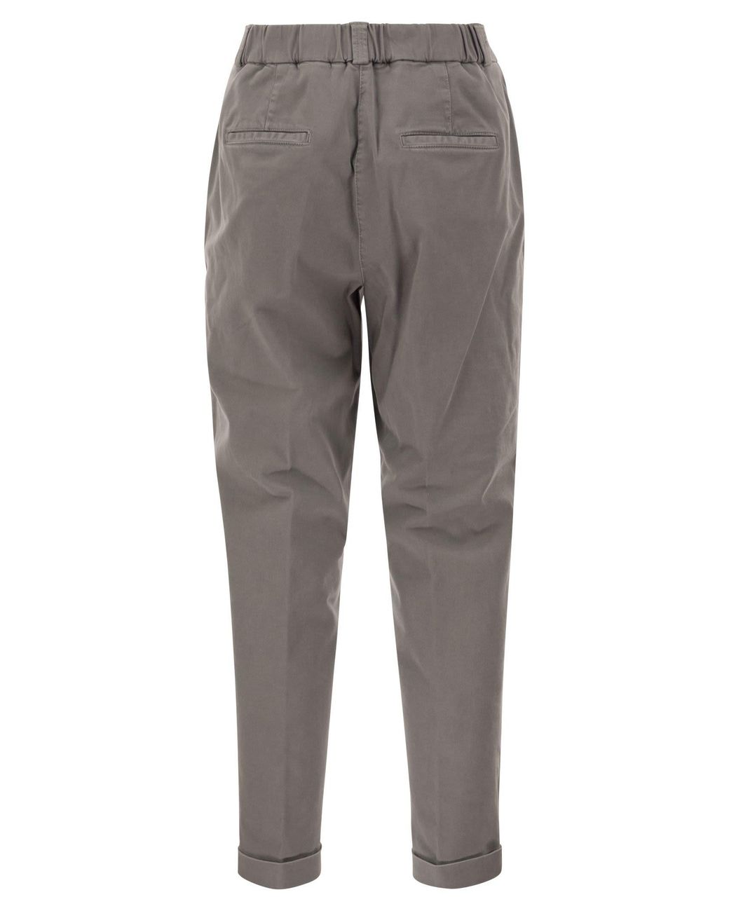 Peserico Gray Stretch Cotton Tapered Trousers With Elasticated Waistband