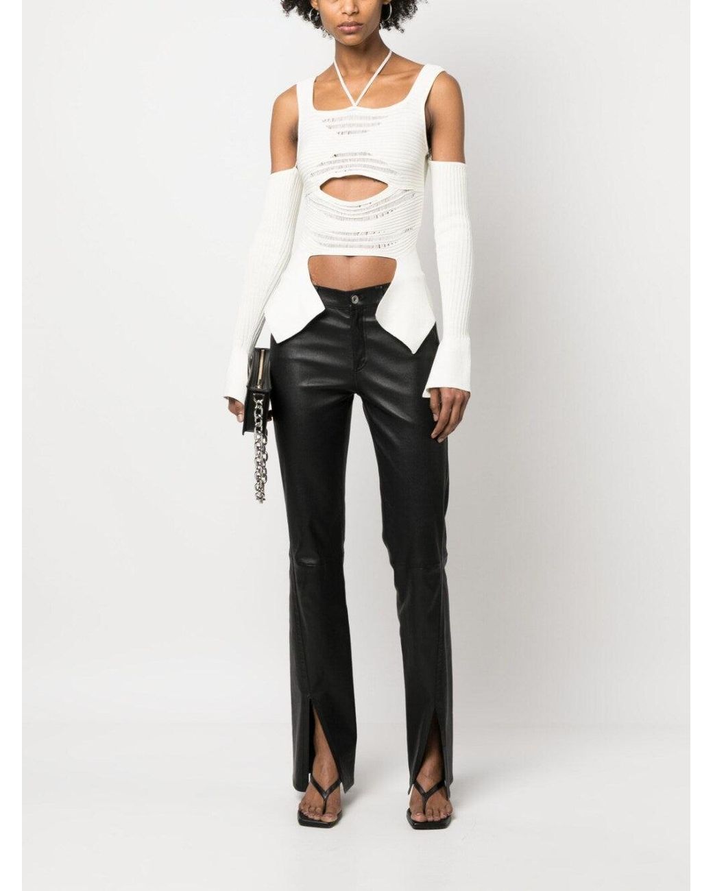 ANDREA ADAMO White Knit Ribbed Top