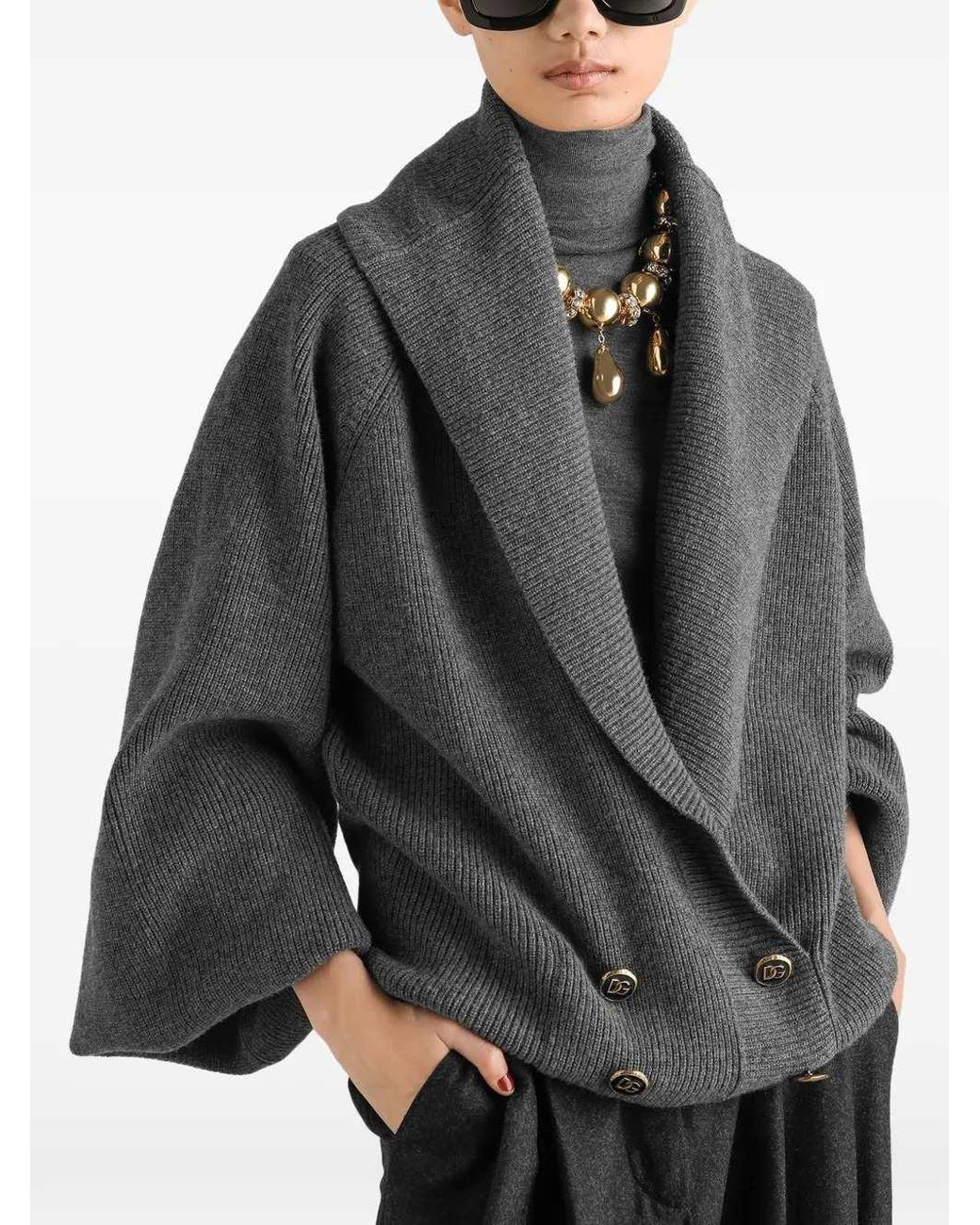 Dolce & Gabbana Gray Dolce & Gabbana Shawl-Collar Cardigan