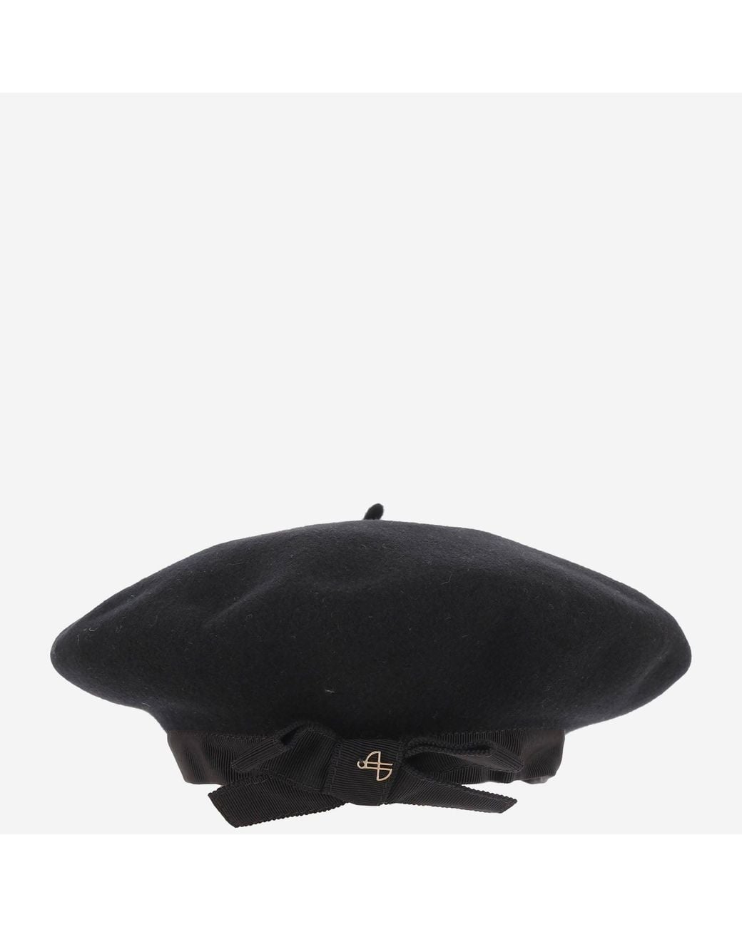 Patou Black Wool Beanie With Grosgrain Bow