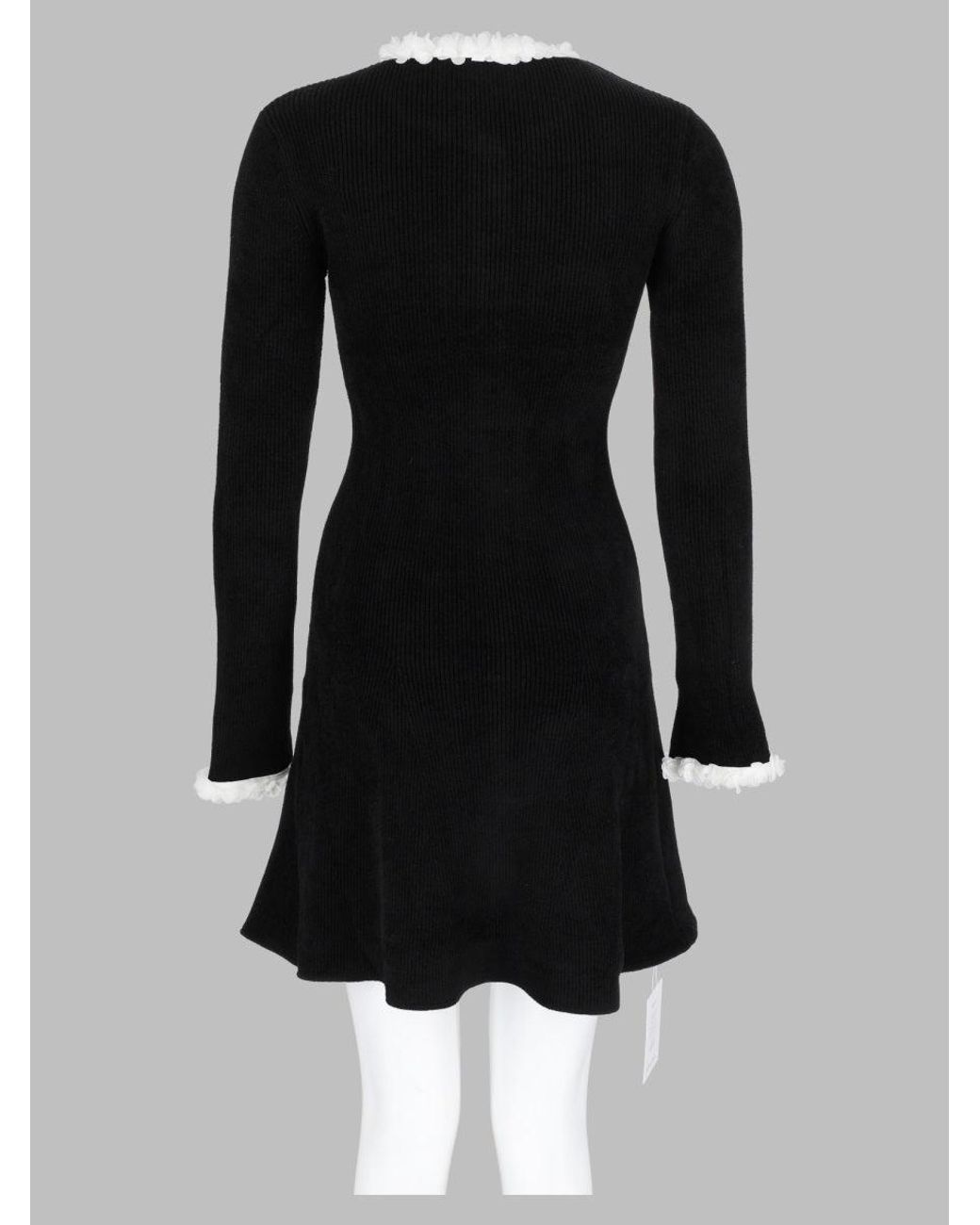 Self-Portrait Black Ruffled-Trim Viscose-Blend Mini Dress