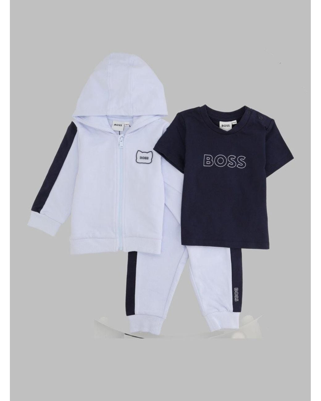 Boss Blue Baby Boys Cotton Zip-Up Lounge Set With T-Shirt