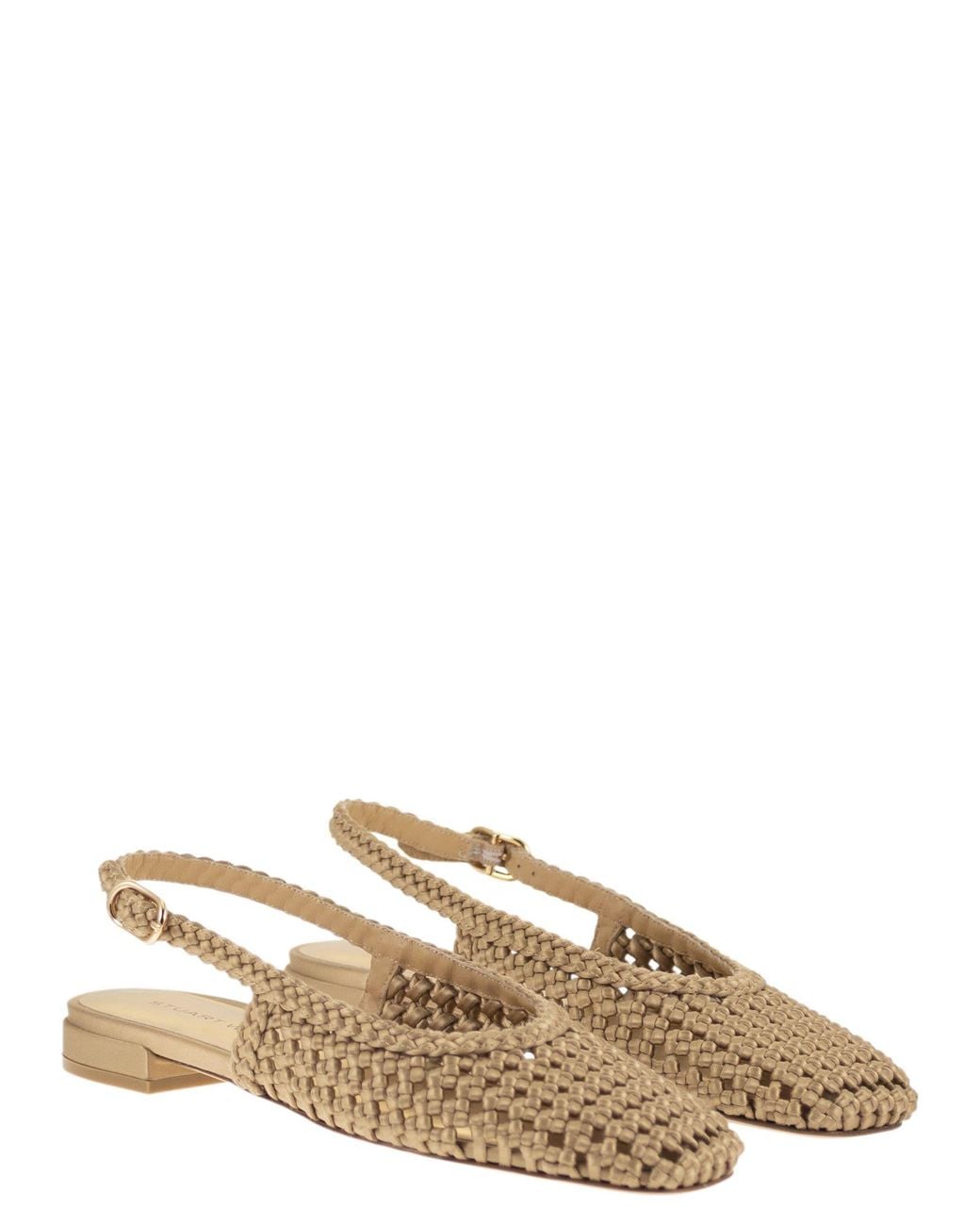 Stuart Weitzman Natural Woven Satin Slingback Flats With Pointed Toe