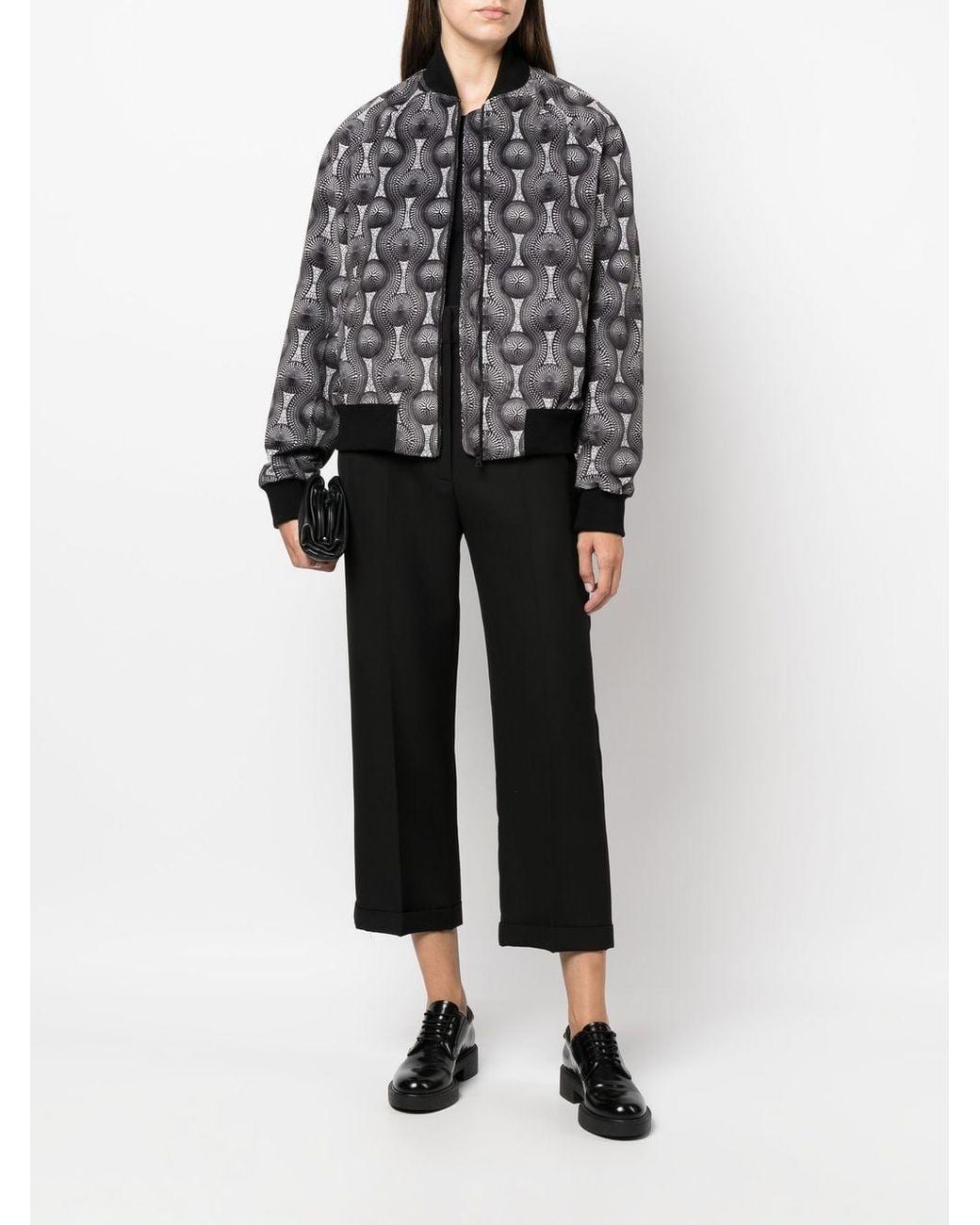 OZWALD BOATENG Gray Geometric-Print Silk Bomber Jacket for men