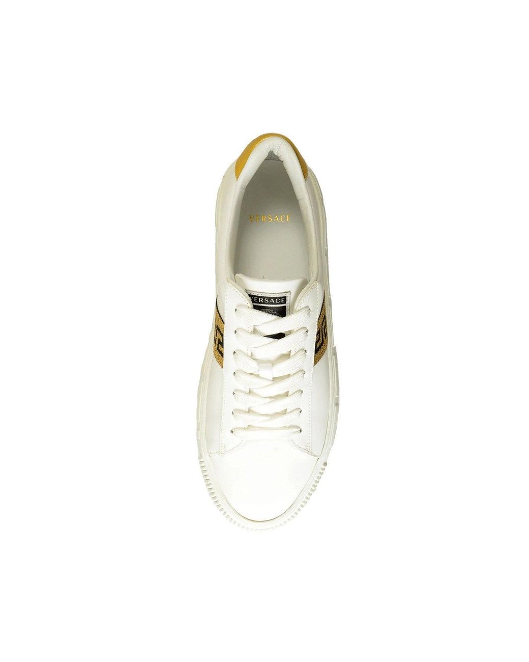 Versace White Calfskin Flatform Lace-Up Sneakers