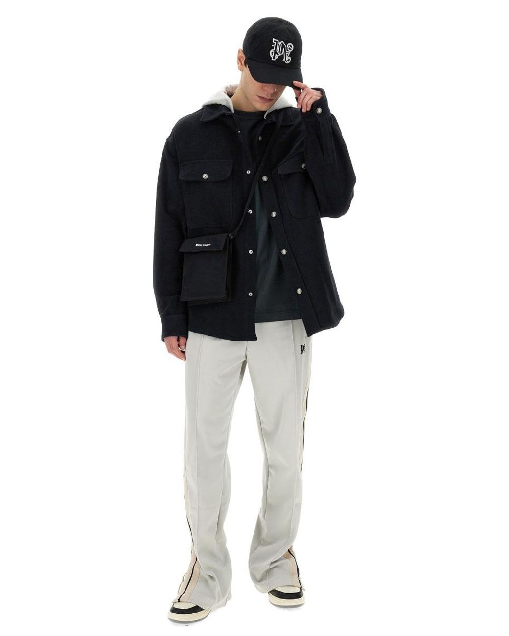 Palm Angels Black Shirt-Jacket With Monogram for men