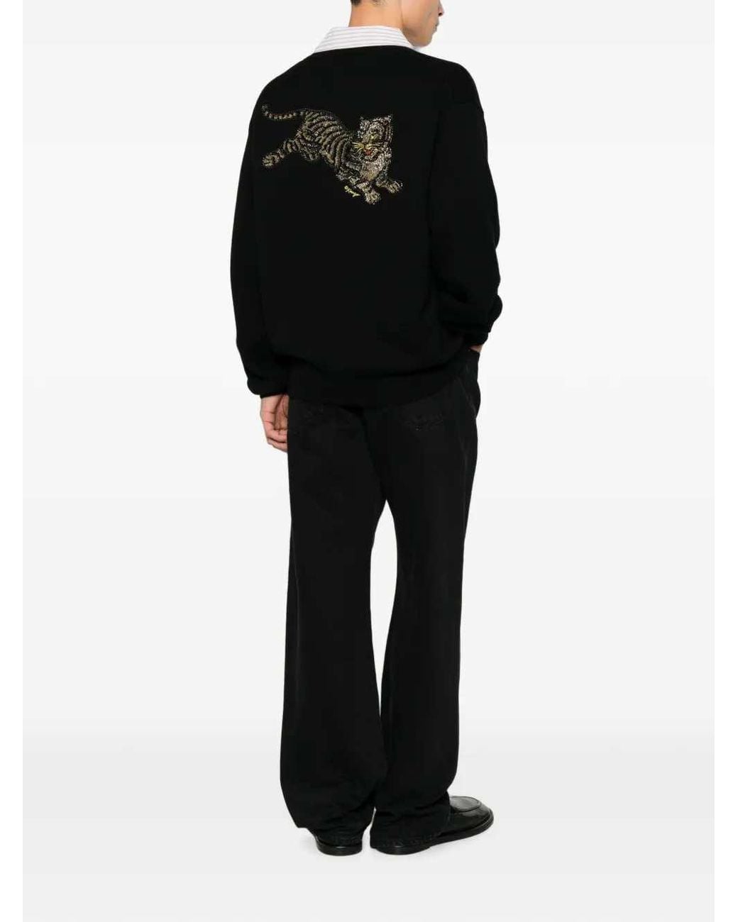 KENZO Black Beaded Tiger-Motif Cardigan for men