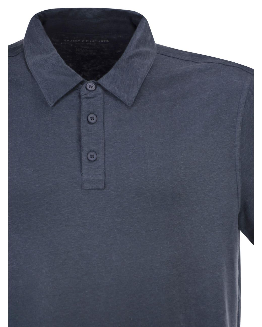 Majestic Blue Stretch Linen Polo Shirt With Button Placket