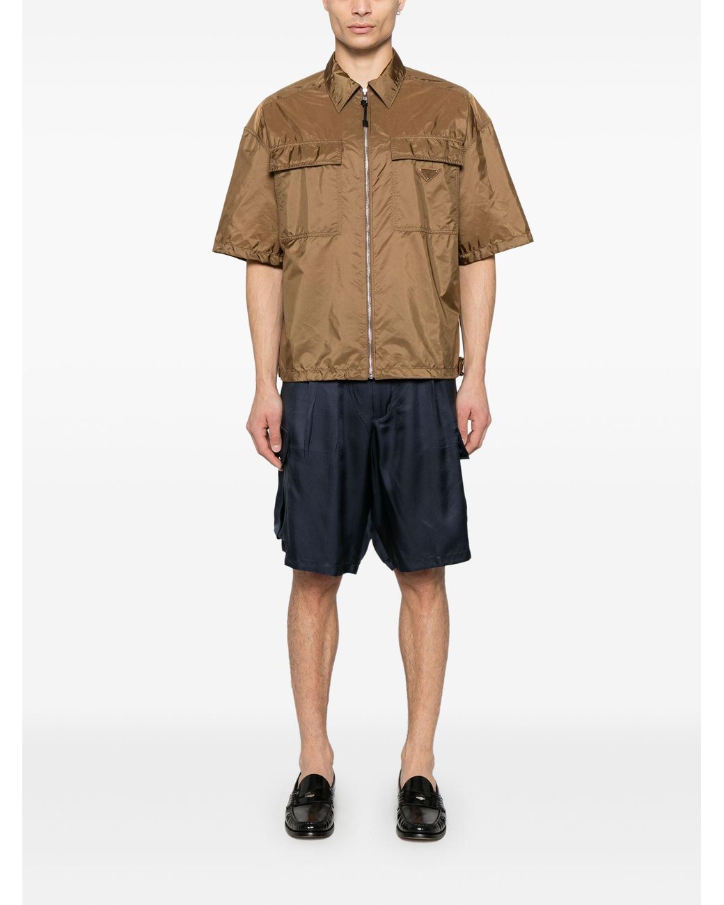 Prada Blue Silk Cargo Shorts for men