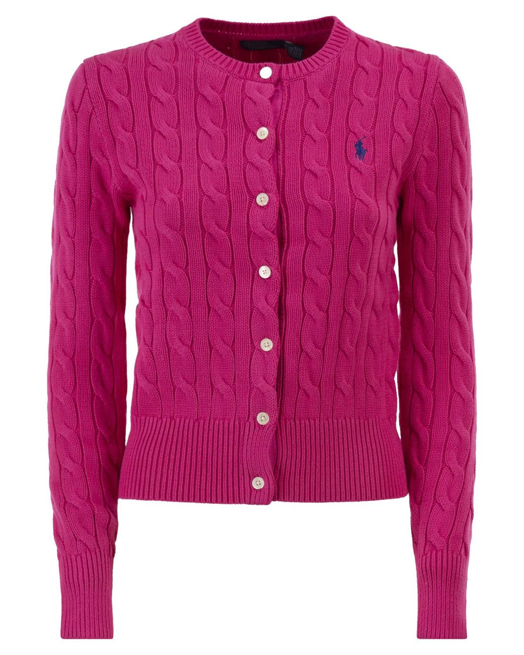 Polo Ralph Lauren Pink Cable Knit Cotton Crew Neck Cardigan