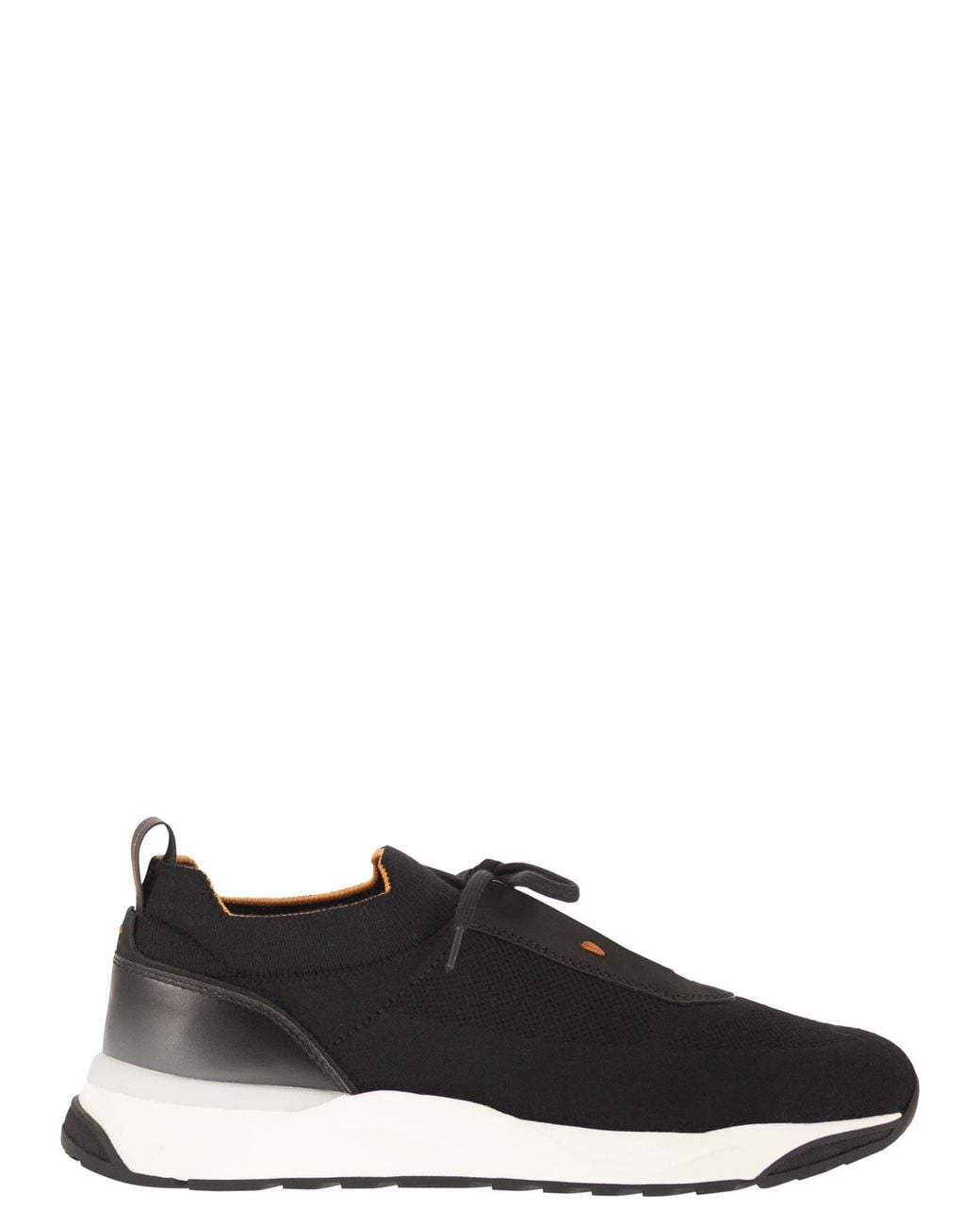 Santoni Black Textile And Leather Trainers With Raised Sole for men