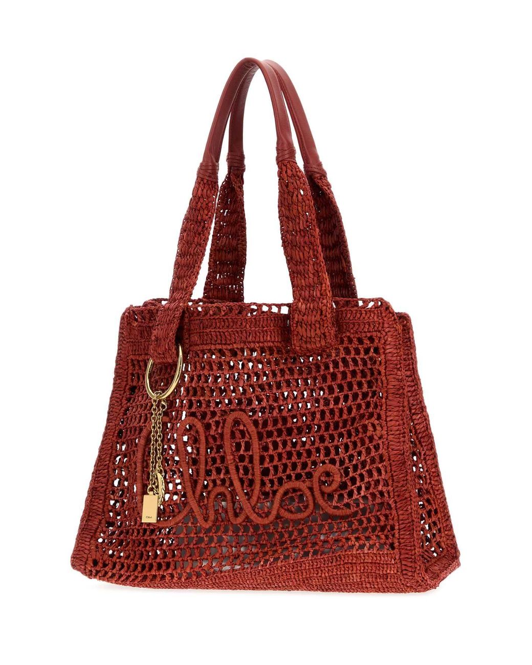 Chloé Red Raffia East-West Summer Banana Shopping Bag