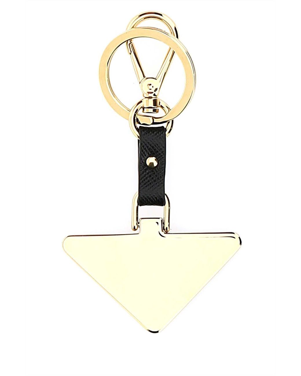 Prada White Two-Tone Metal And Leather Key Ring
