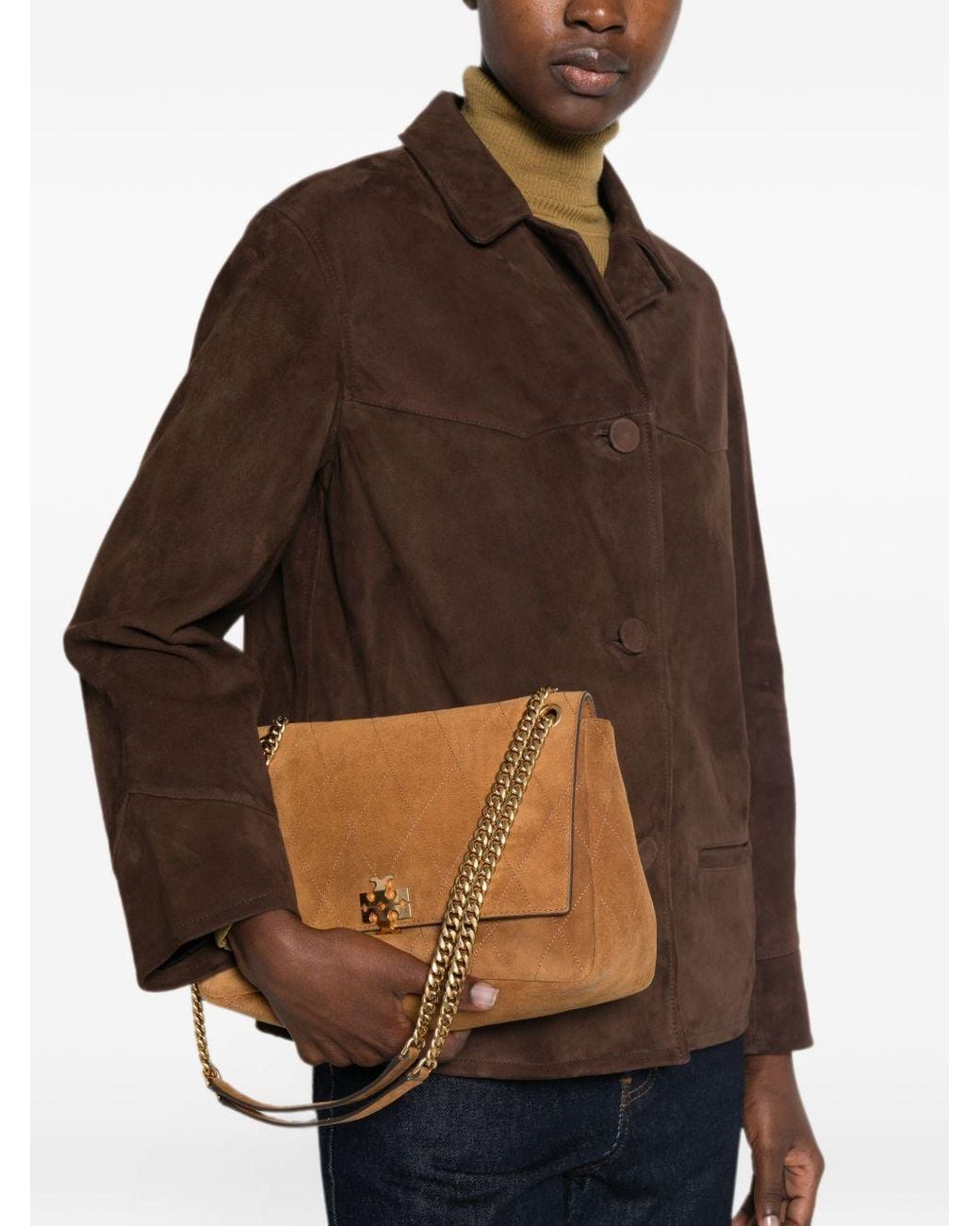 Tory Burch Brown Charlie Suede Leather Shoulder Bag