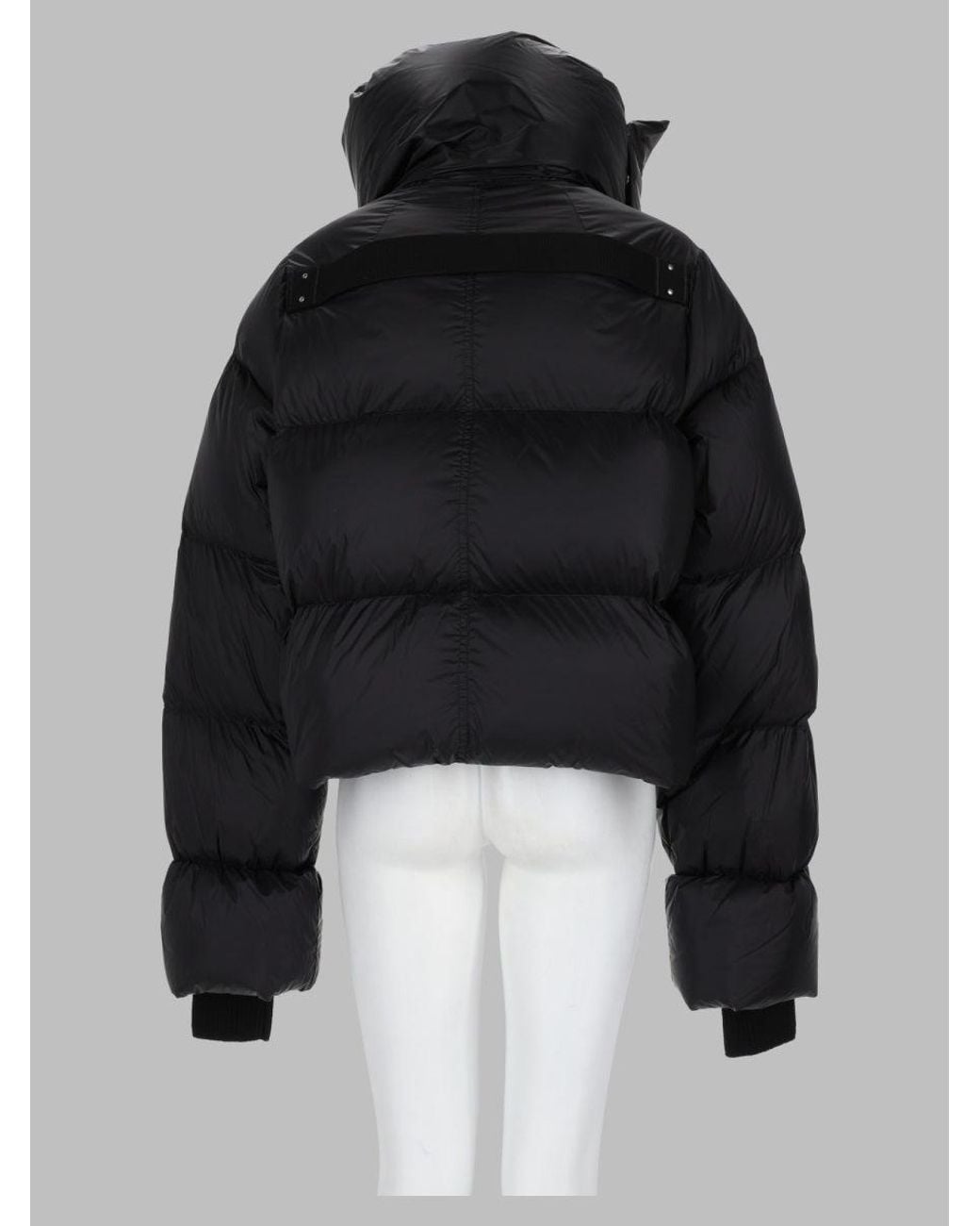 Rick Owens Black Cropped Puffer Jacket With High Padded Collar And Quilted Sleeves