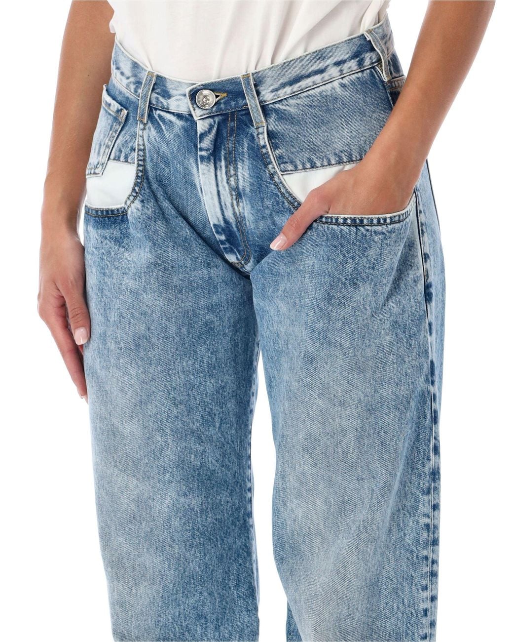 Maison Margiela Blue High-Rise Wide-Leg Jeans With Patch Pockets