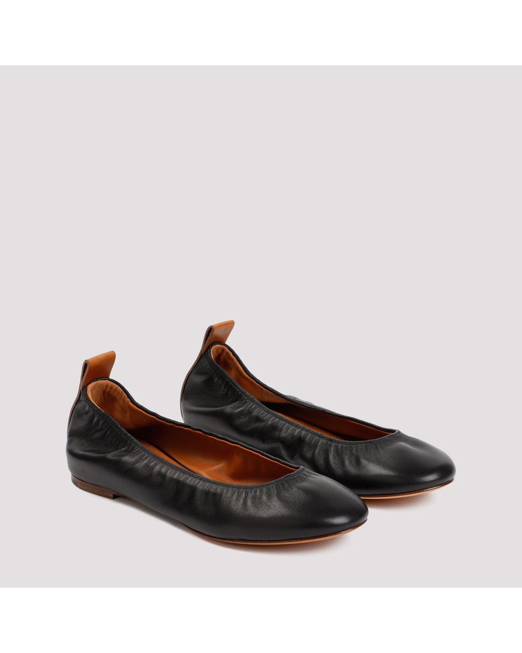 Lanvin The Leather Ballerina Flat in het Black