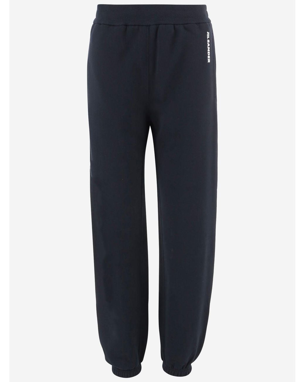 Jil Sander Blue Cotton Pants With Logo
