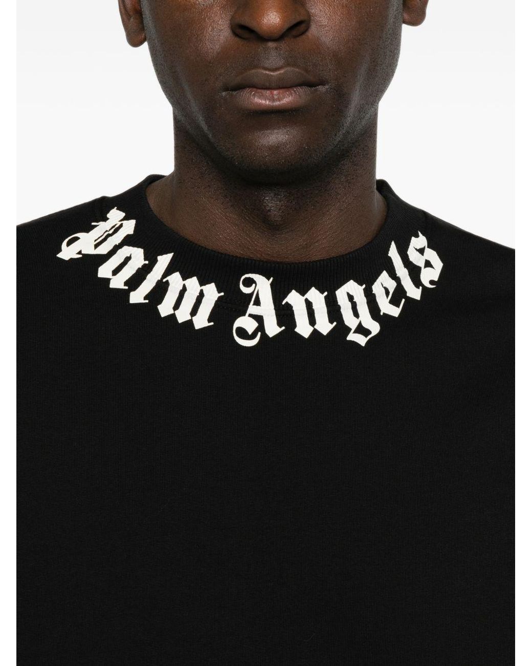 Palm Angels Black Neck Logo Cotton Sweatshirt for men