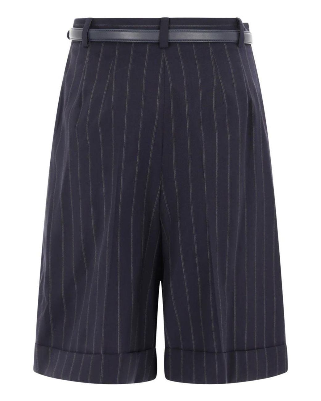 Max Mara Blue Wool Bermuda Shorts With Belt