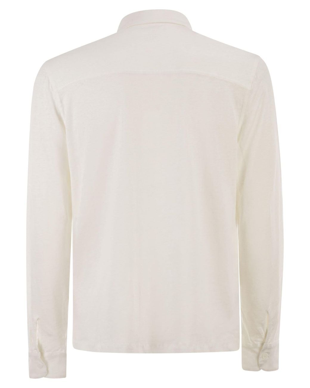 Majestic White Stretch Linen Shirt With Front Button Fastening