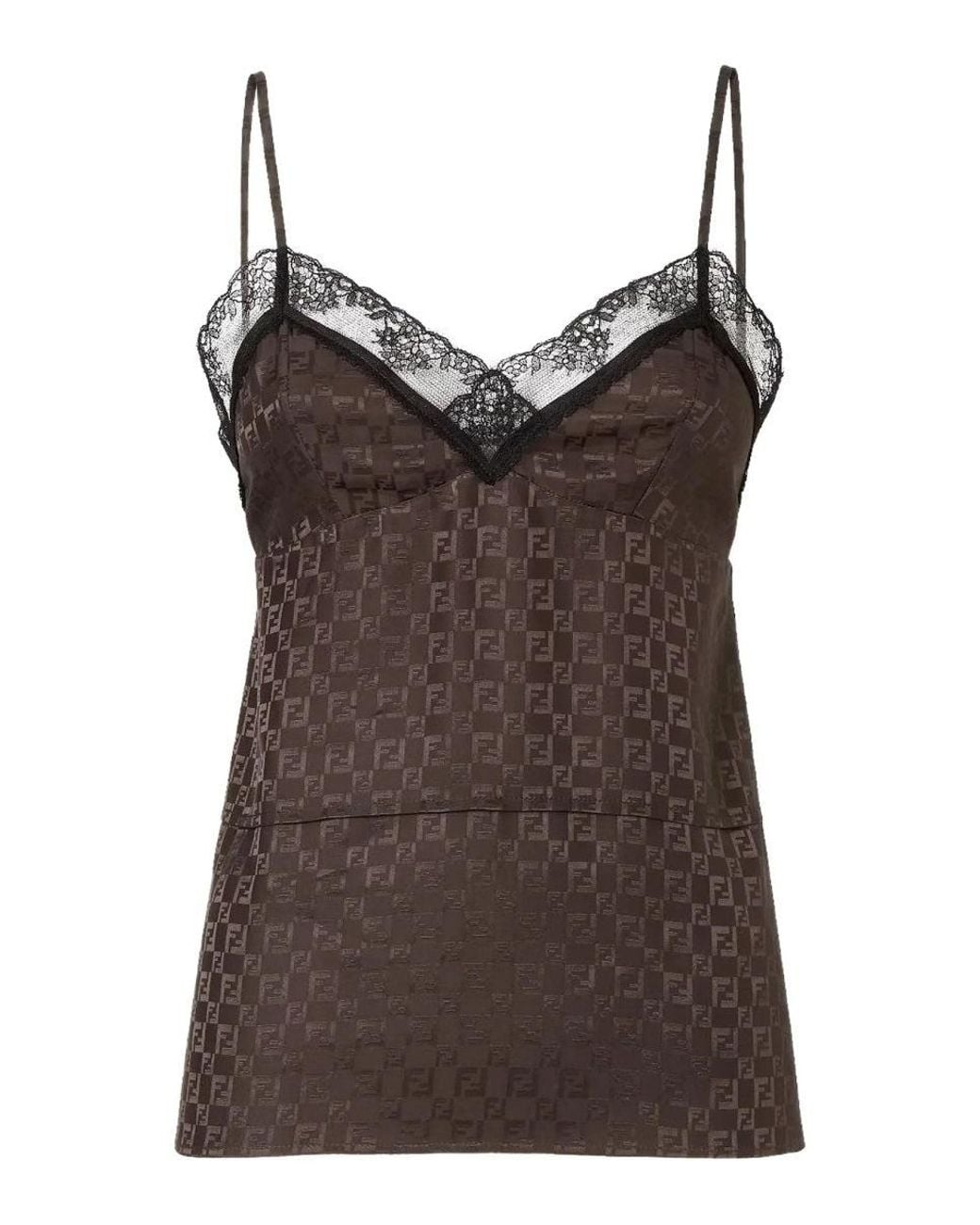 Fendi Brown Jacquard Ff Silk Top