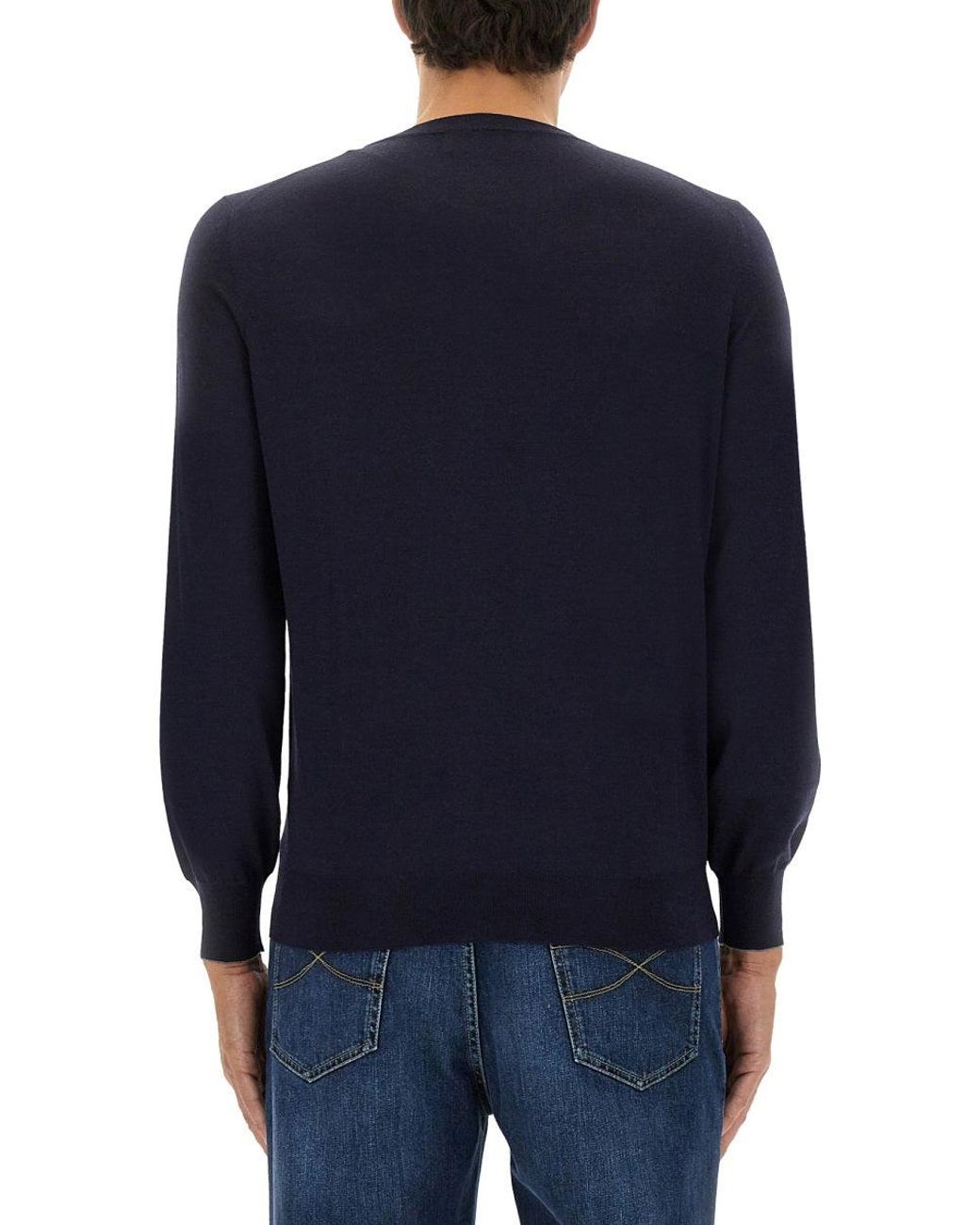 Brunello Cucinelli Blue Wool Crew Neck Sweater for men
