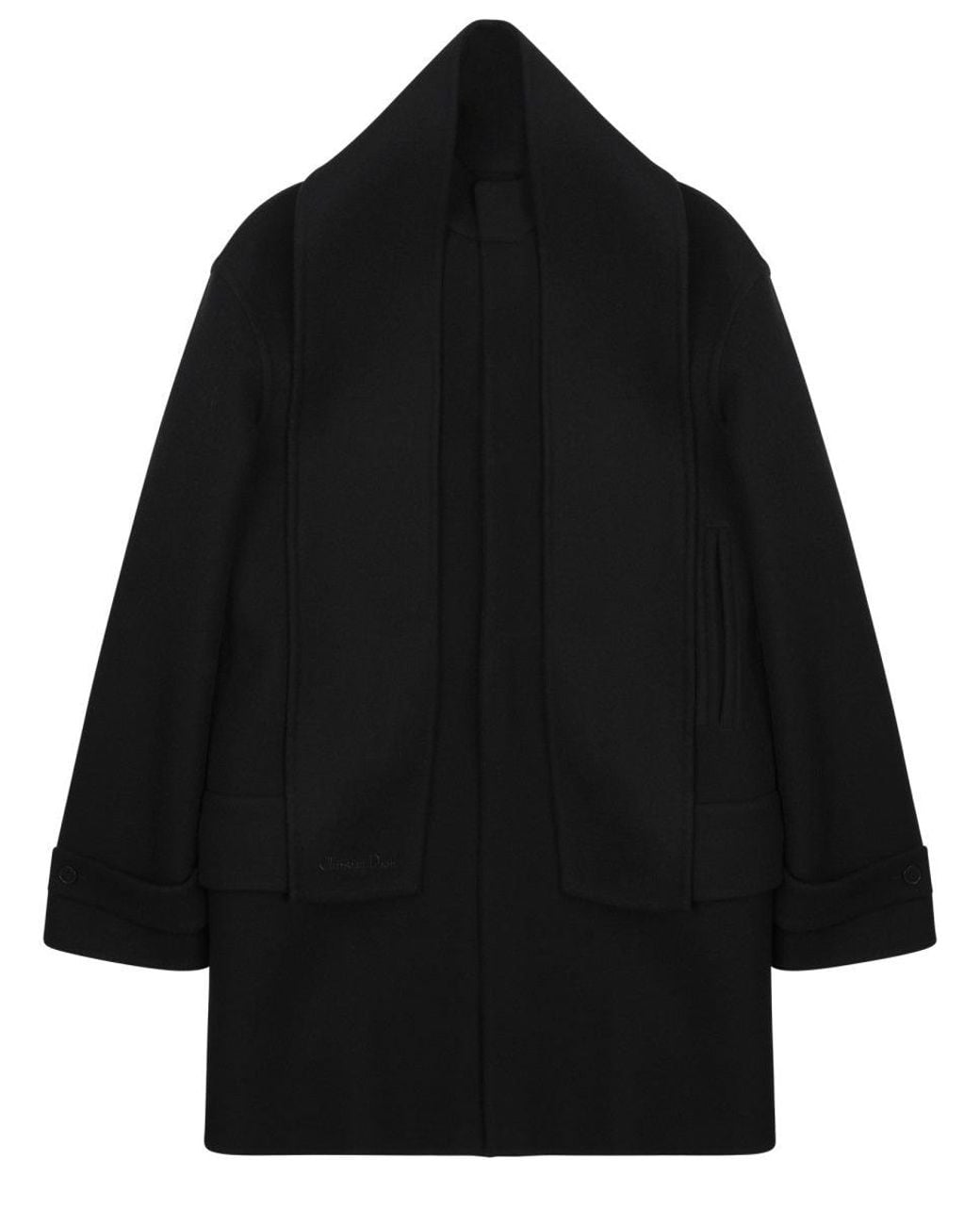 Dior Black Wool Overcoat With Scarf