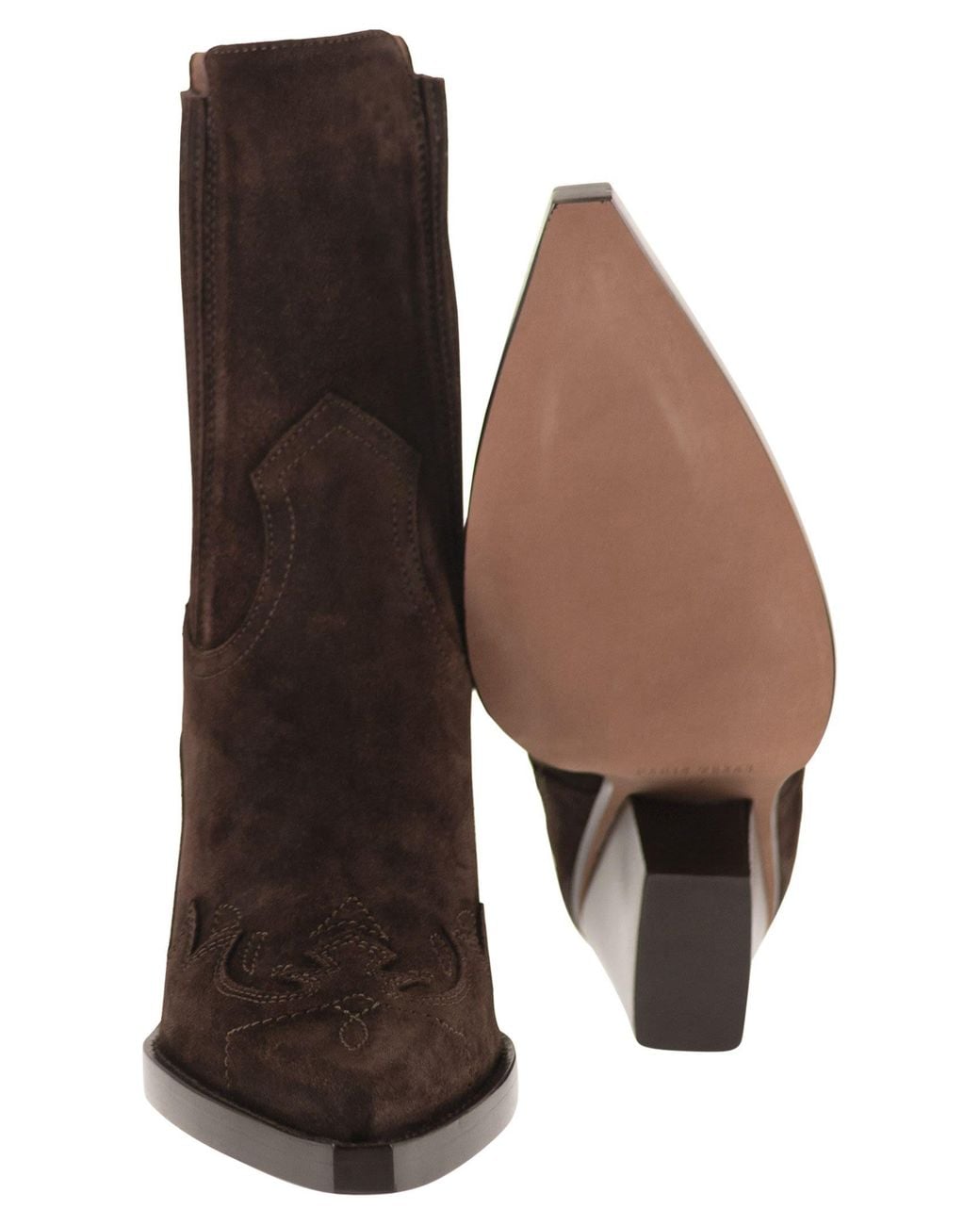Paris Texas Brown Dallas Embroidered Ankle Boot 100 Suede Western Ankle Boots