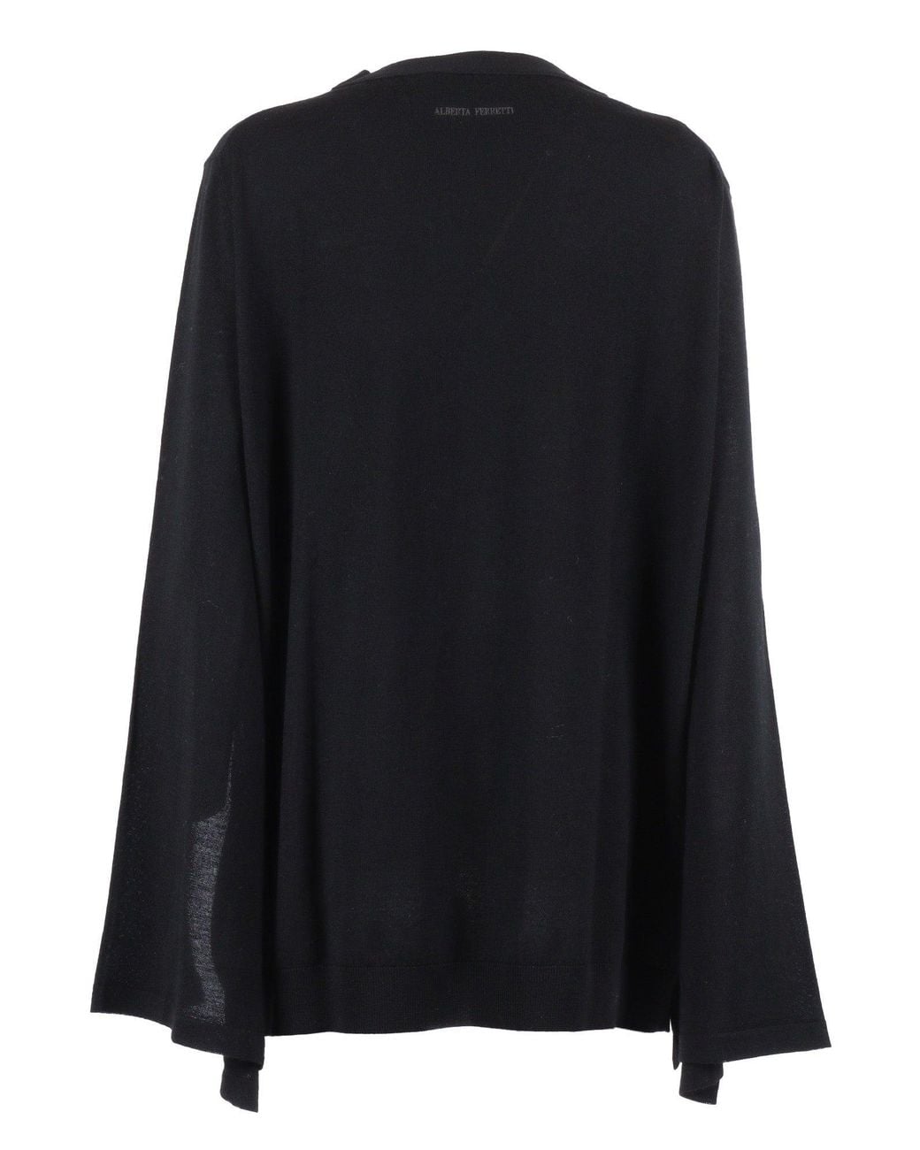Alberta Ferretti Black Finely Knitted Wool Sweater With Classic Crew Neckline