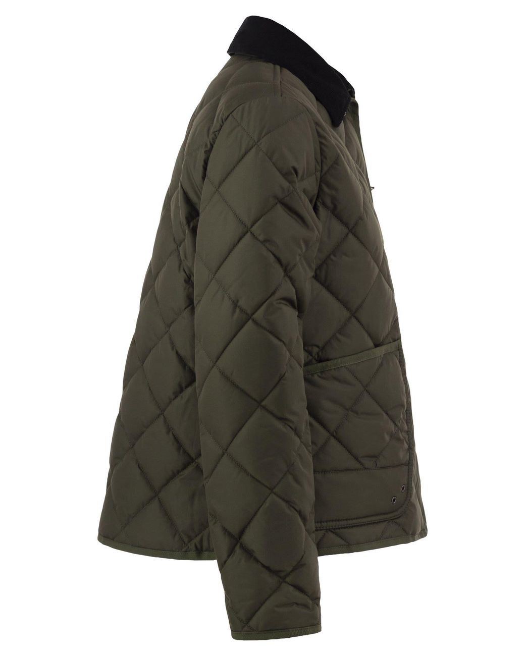 Fay Black Quilted Jacket With Corduroy Collar And Hook