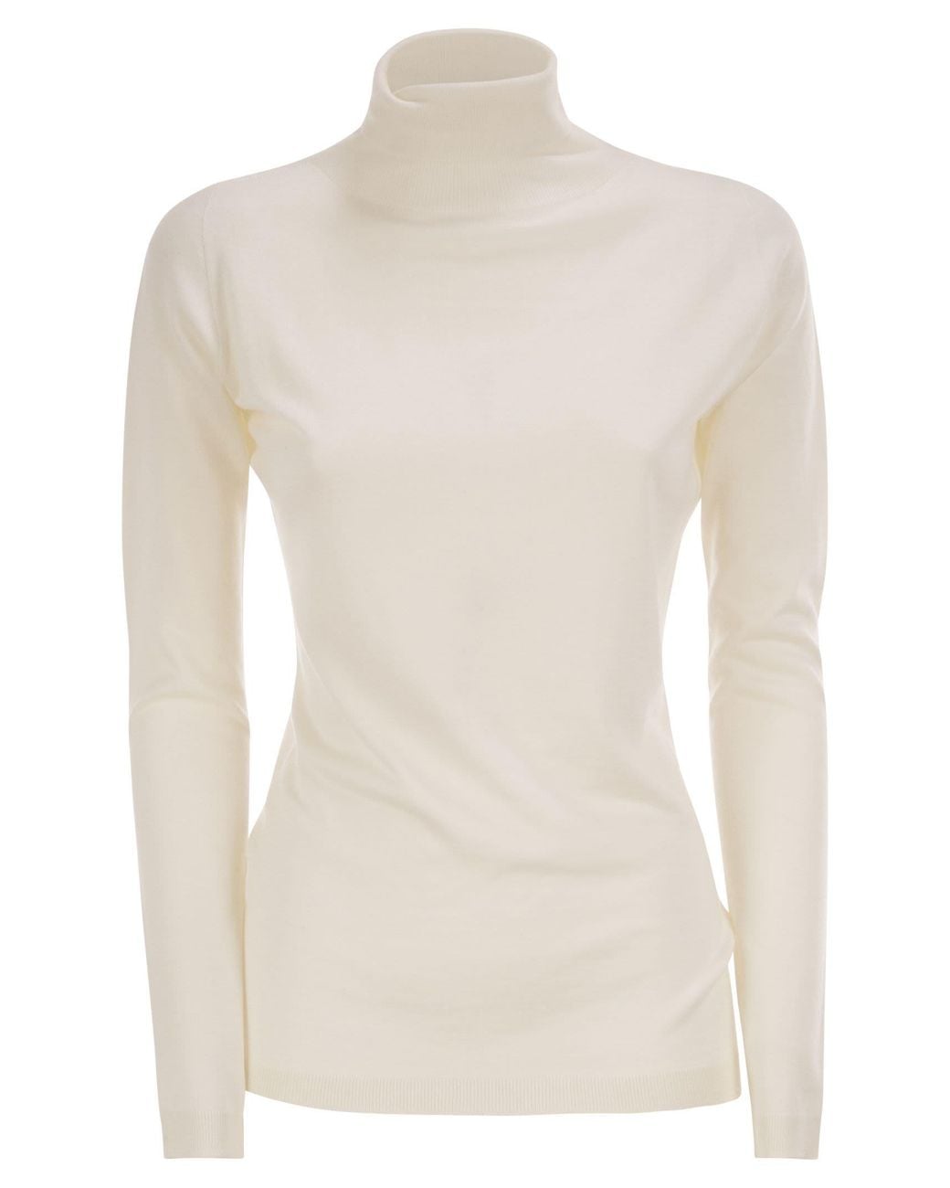 Fabiana Filippi White Cashmere And Silk Roll-Neck Jumper With An Essential Silhouette