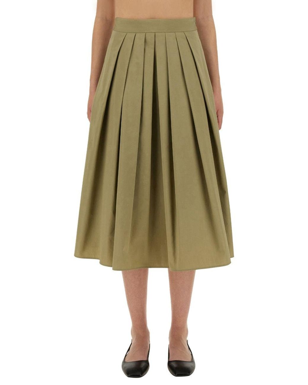 Aspesi Green Mid-Calf Wide Fit Cotton Skirt