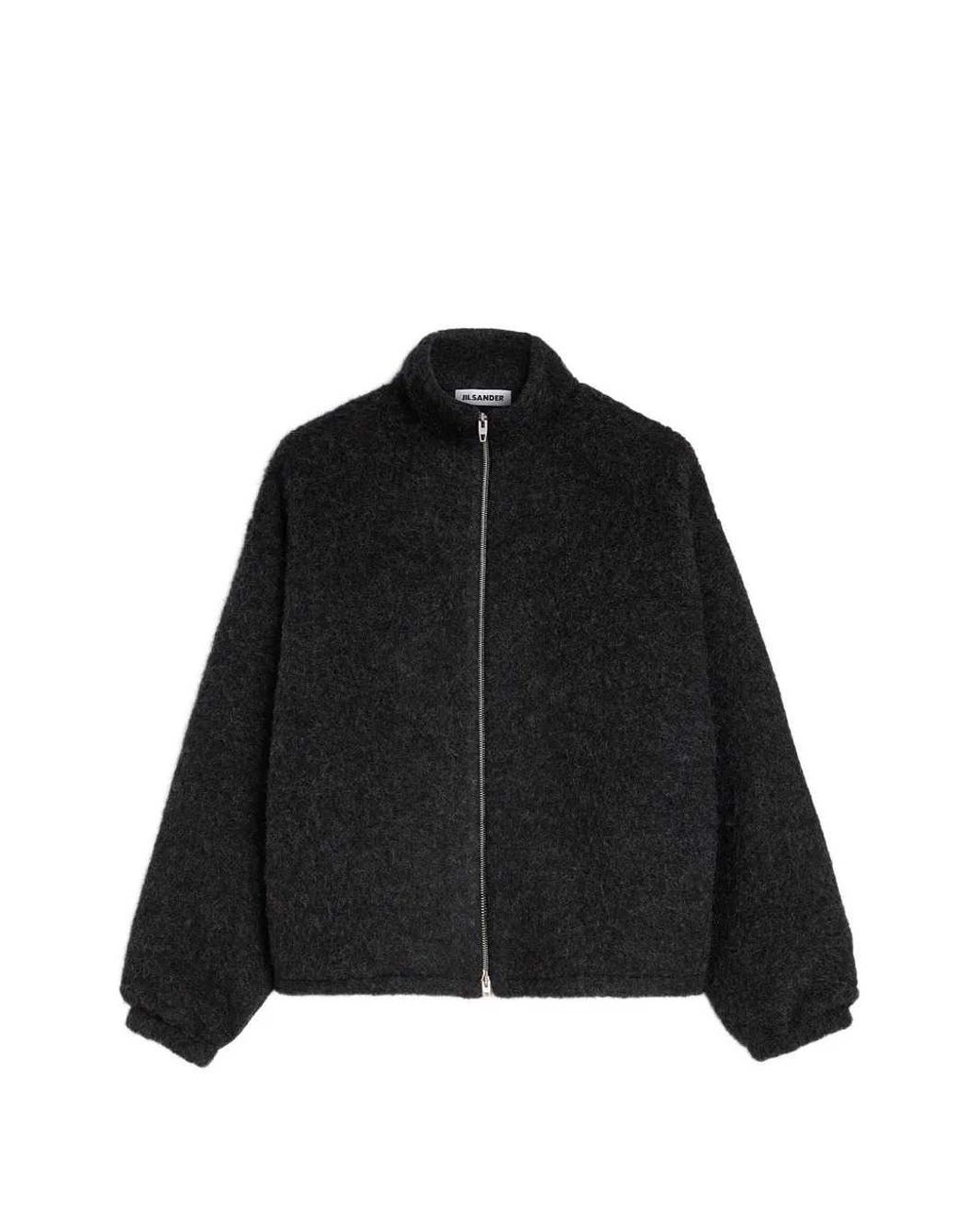 Jil Sander Black Zip-Up Wool-Blend Fleece Sweater for men
