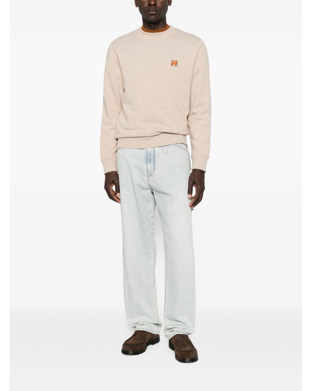 Maison Kitsuné Natural Fox Head Cotton Crewneck Sweatshirt