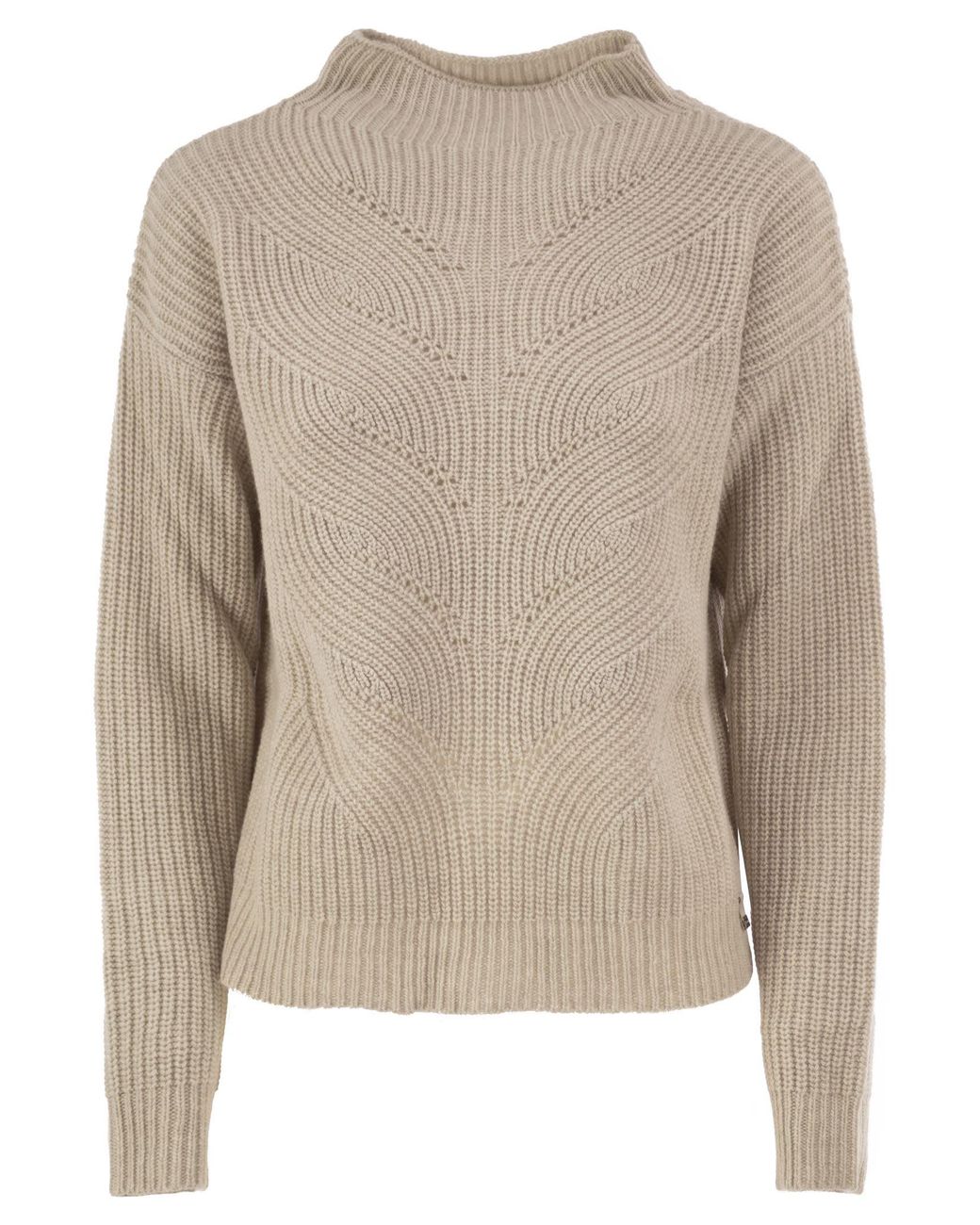 Herno Natural Pure Wool Jumper With Textured Knit And High Neck