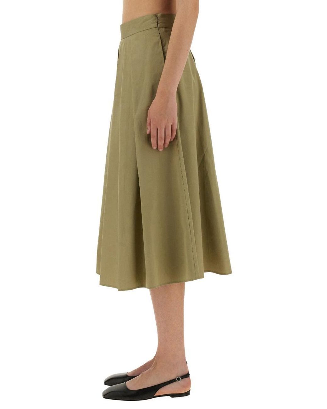 Aspesi Green Mid-Calf Wide Fit Cotton Skirt