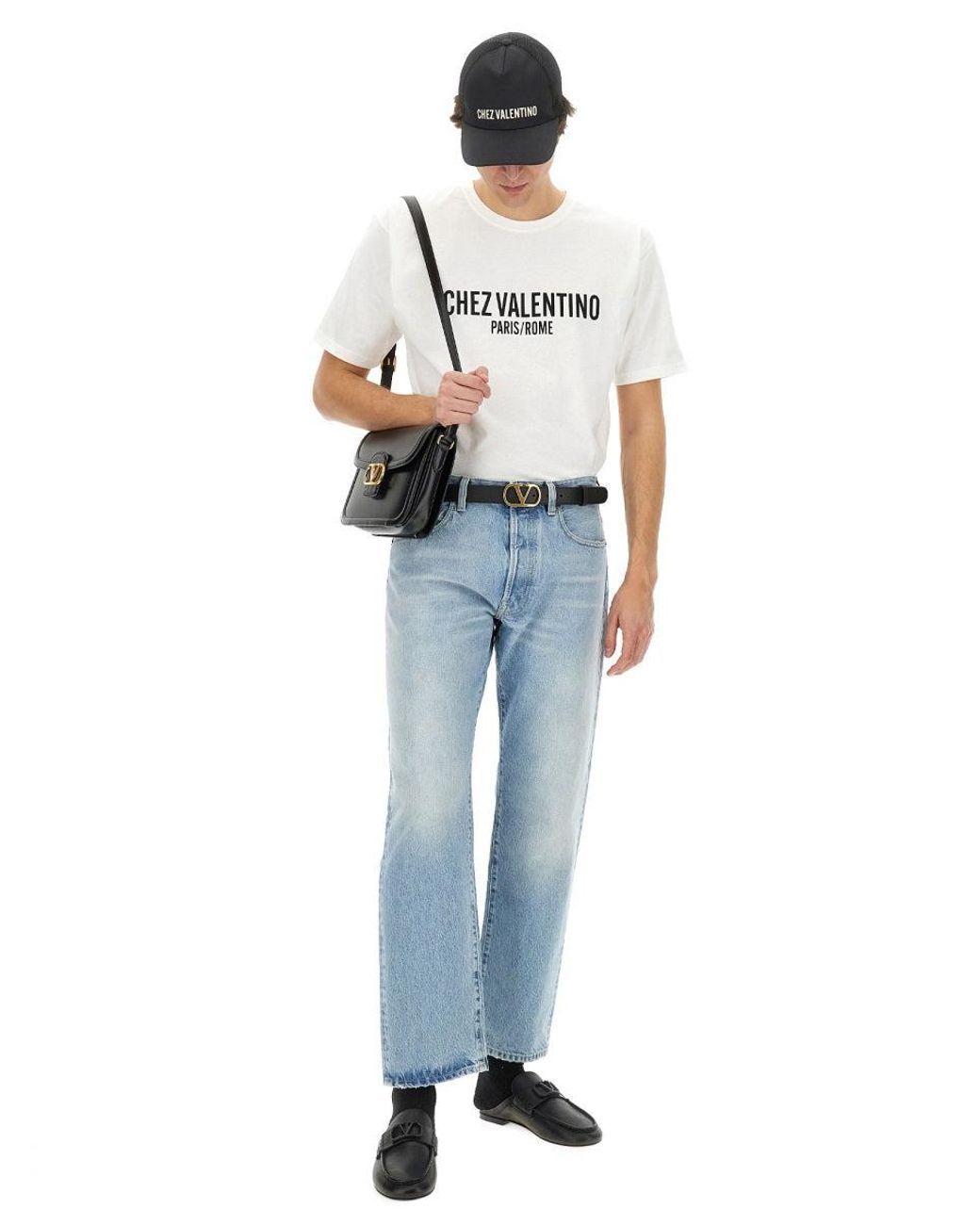 Valentino Gray Cotton T-Shirt With "Chez Print for men