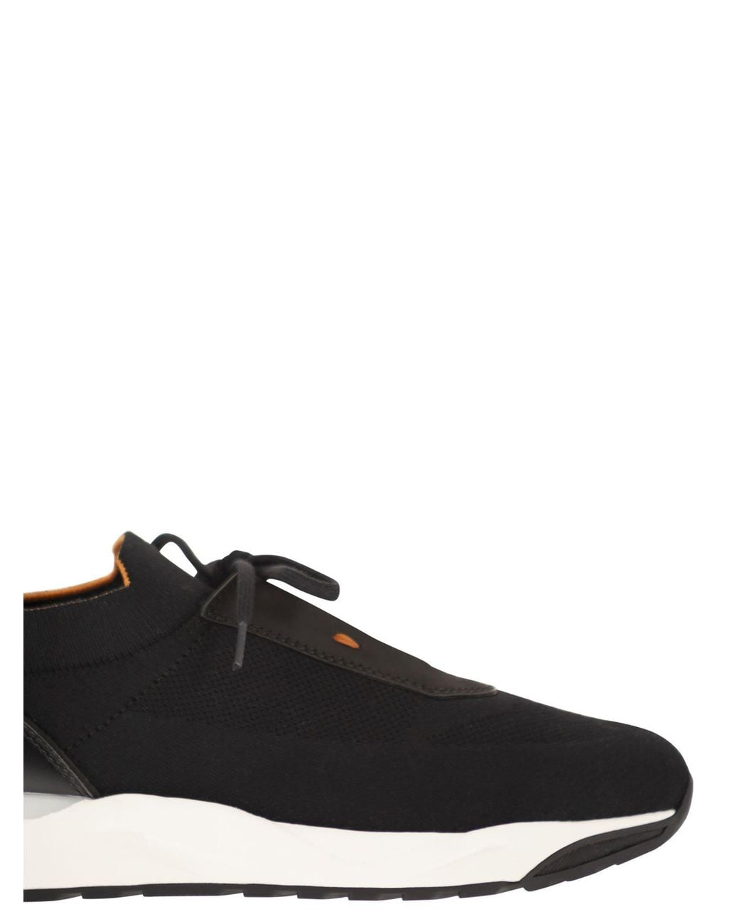 Santoni Black Textile And Leather Trainers With Raised Sole for men