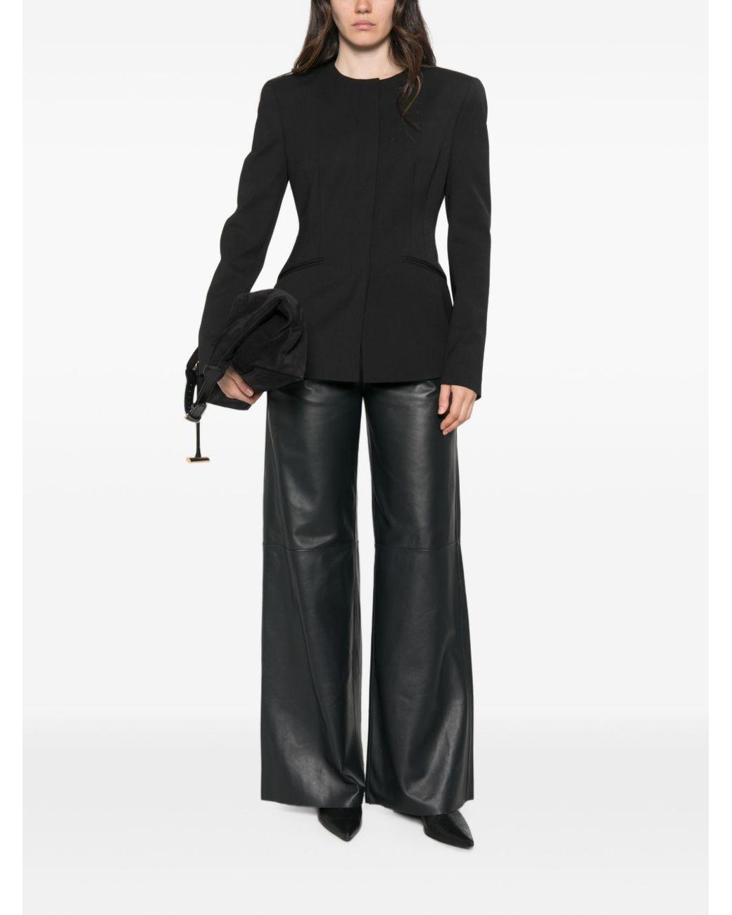 Forte_forte Gray Leather High-Waisted Trousers