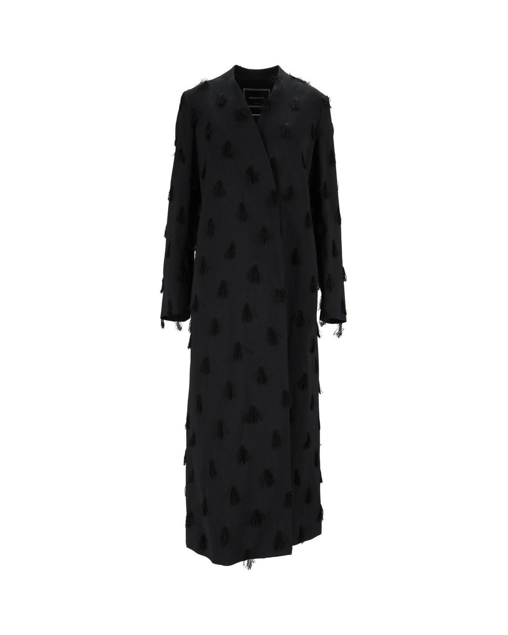 Fabiana Filippi Black Night Collarless Textured Long Coat