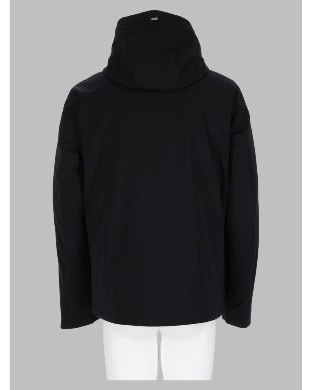 Herno Black Minimalist Sports Jacket With Concealed Zipper And Hood for men