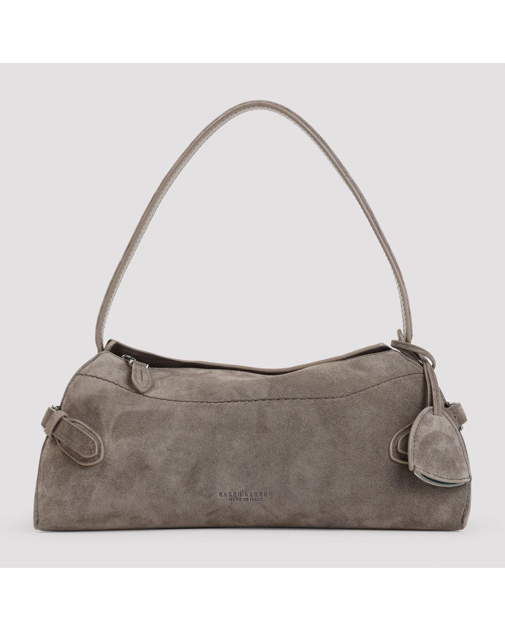 Ralph Lauren Gray Leather Shoulder Handbag With Adjustable Strap, W:30Cm H:14Cm D:11Cm