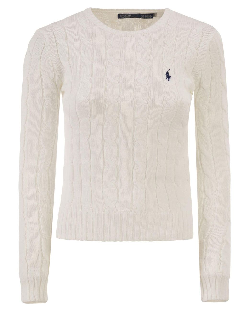Polo Ralph Lauren White Cotton Cable Knit Crew Neck Jumper
