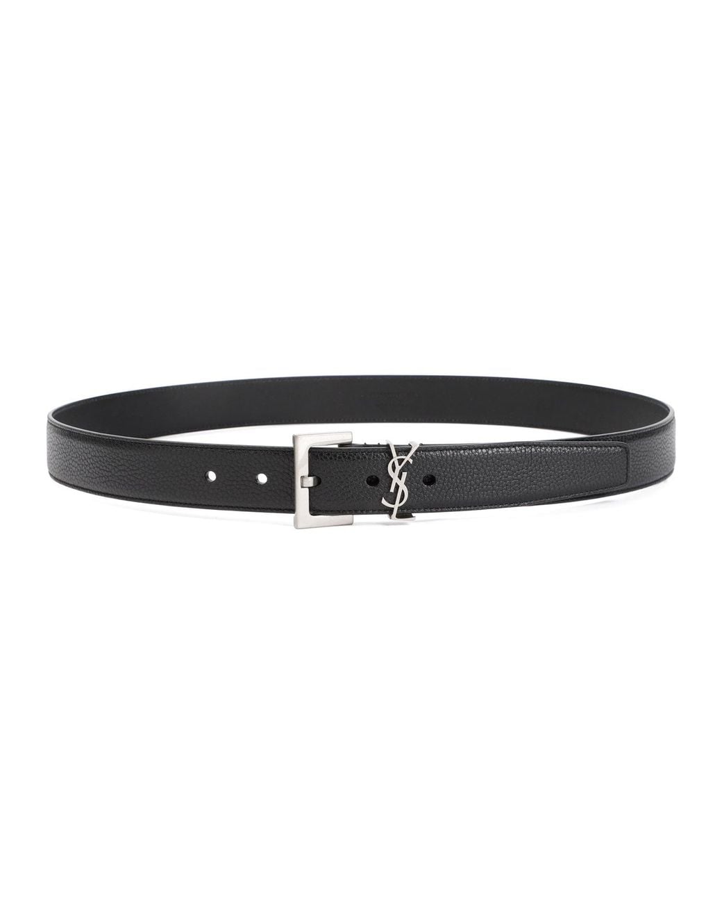 Saint Laurent Black Grained Leather Belt With Squared Buckle for men