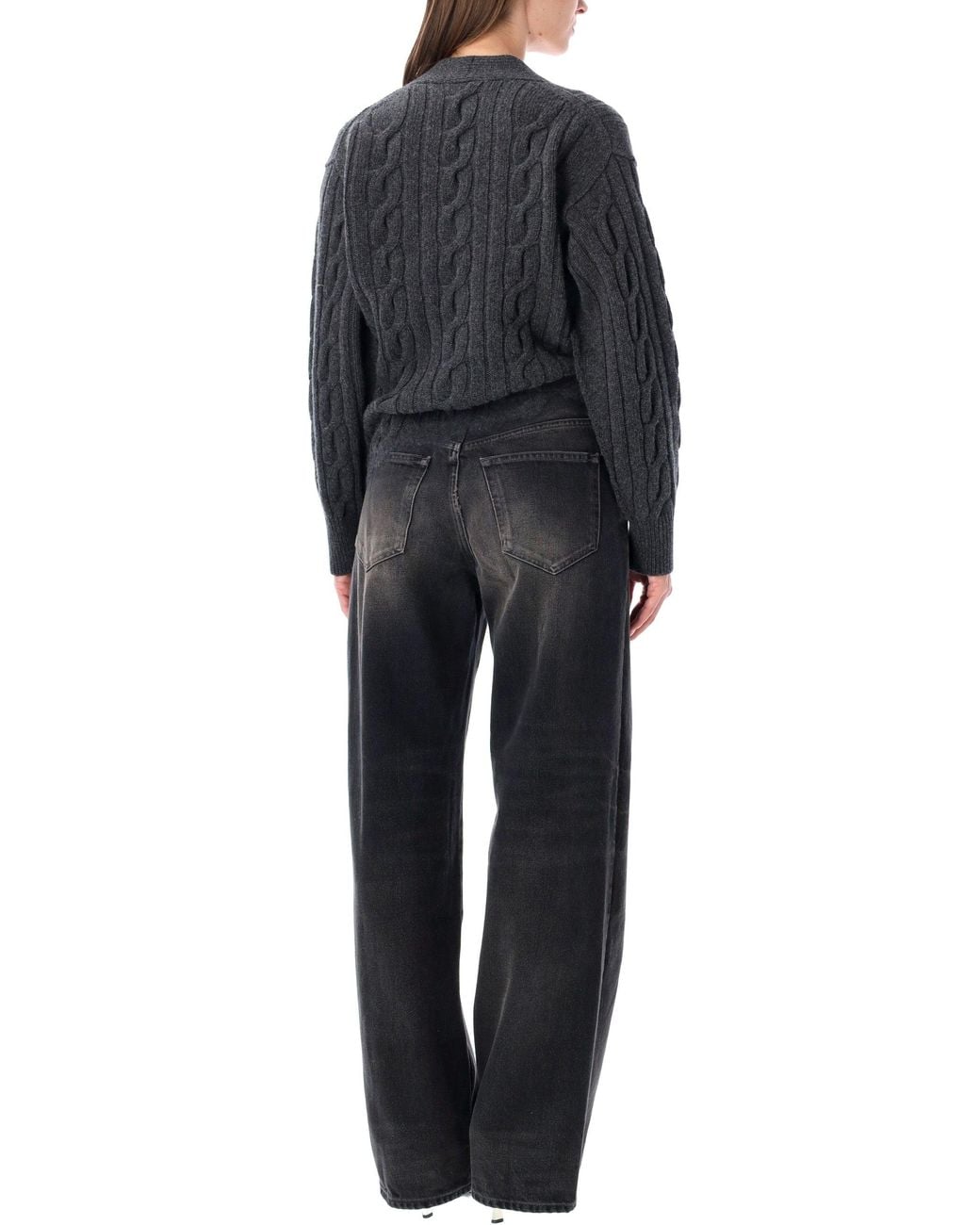 Haikure Black Trompe-L'Œil Design Jumpsuit With Cable-Knit Top And Denim Bottoms