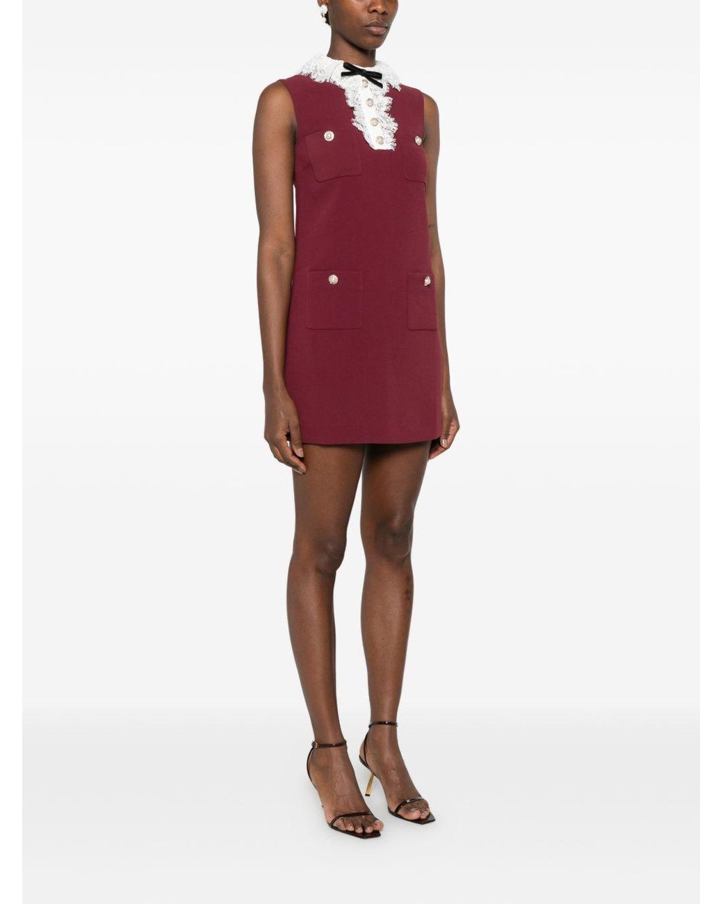 Self-Portrait Red Lace Collar Mini Dress