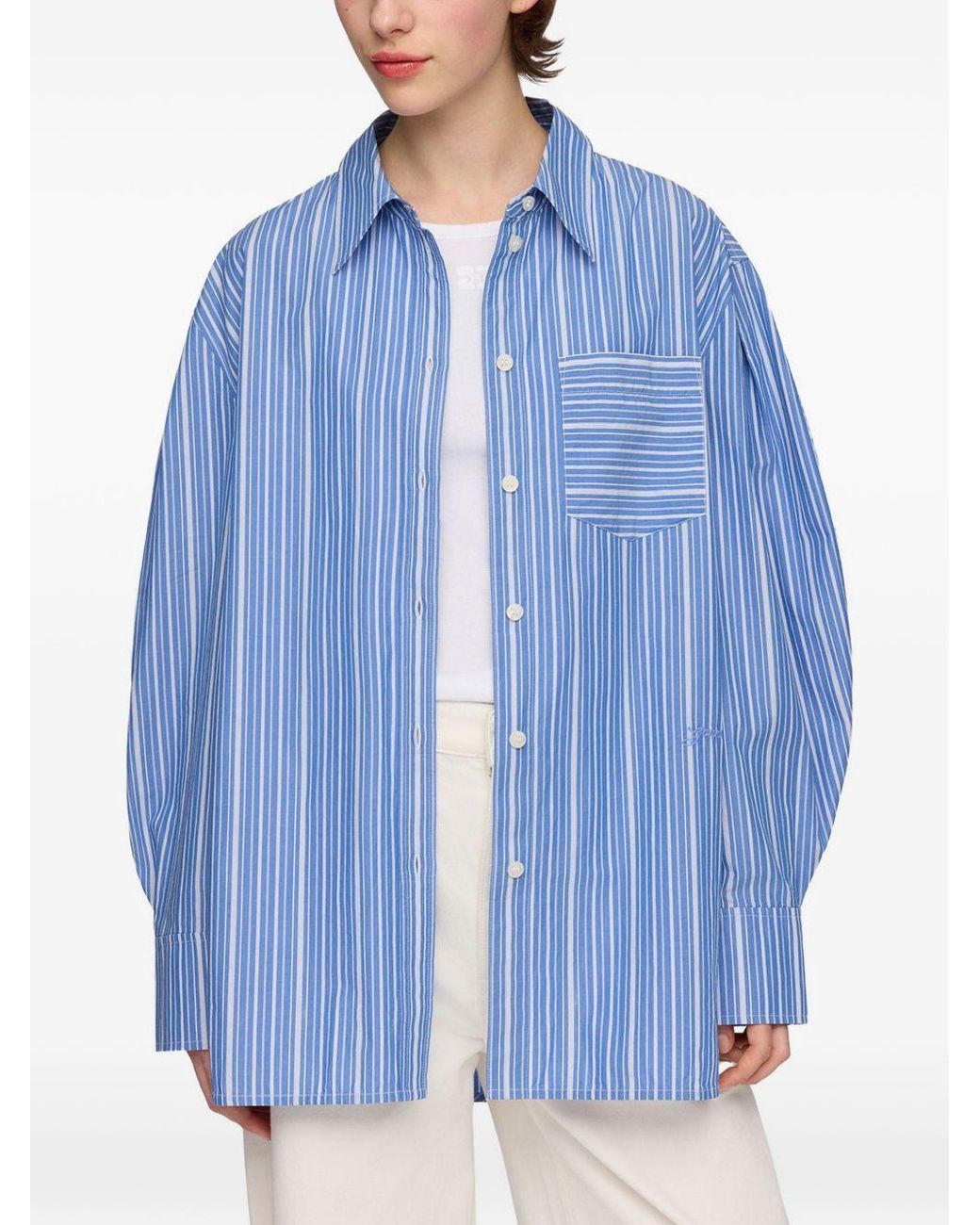 Ganni Blue Striped Organic Cotton Shirt