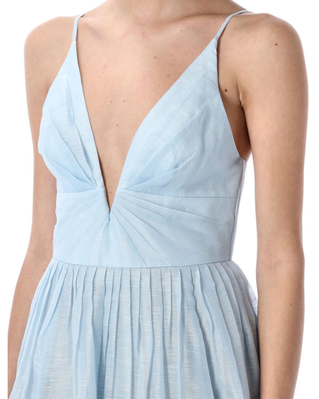 Zimmermann Illuminate V-Neck Midi Dress in Blue | Lyst