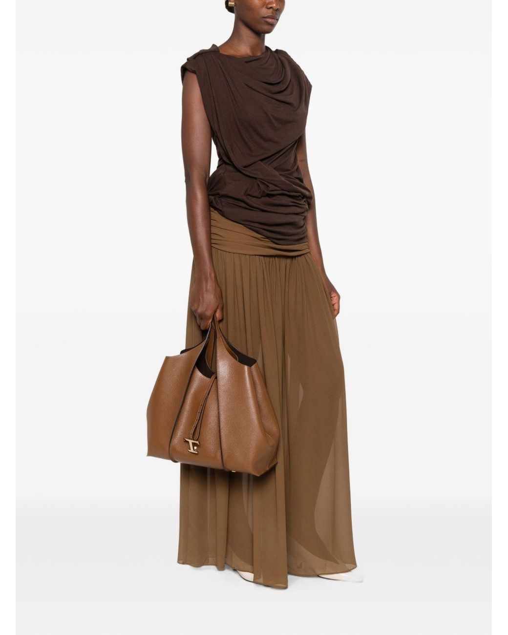 Tod's Brown T Timeless Medium Leather Tote Bag